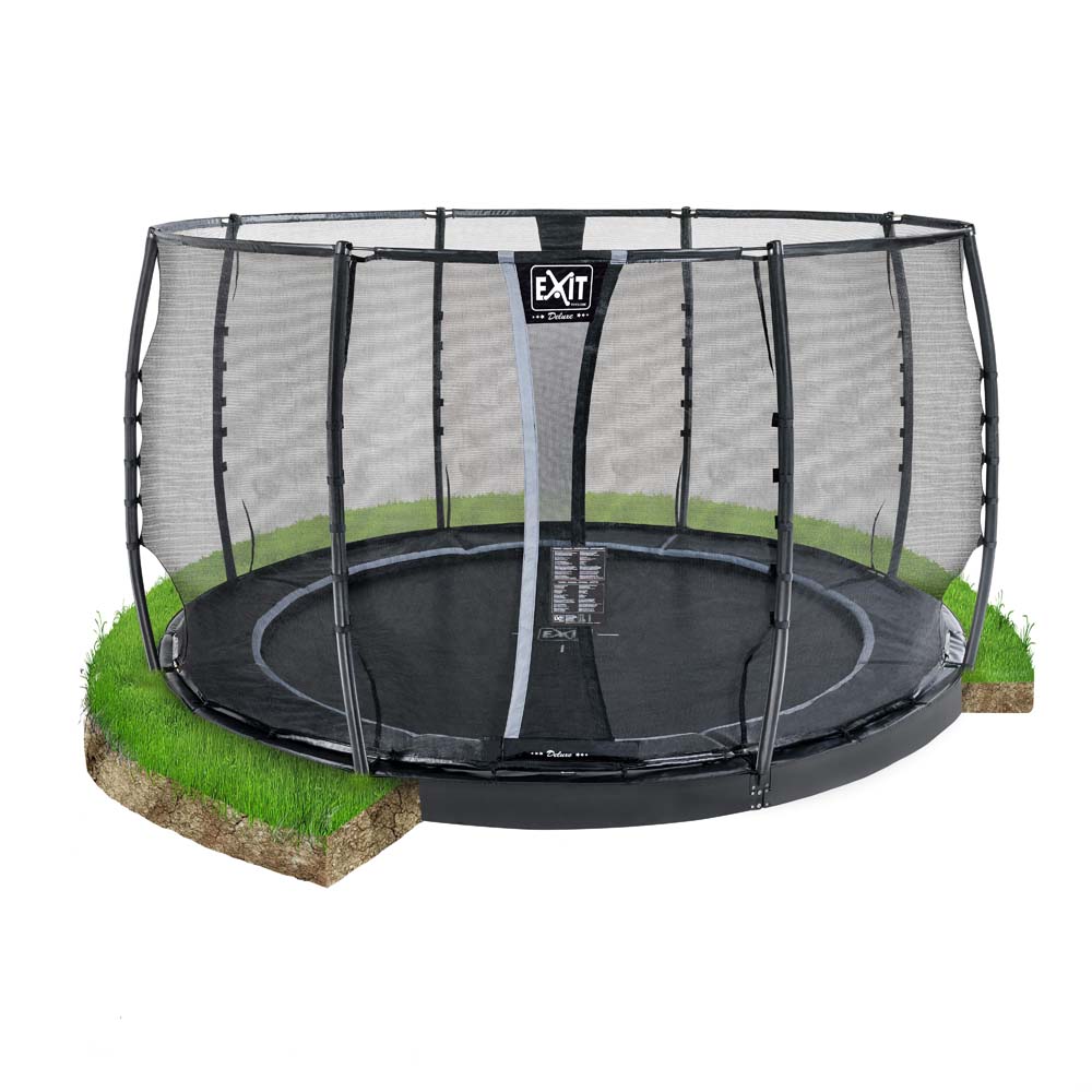 EXIT Dynamic groundlevel trampoline ø366cm met veiligheidsnet – zwart