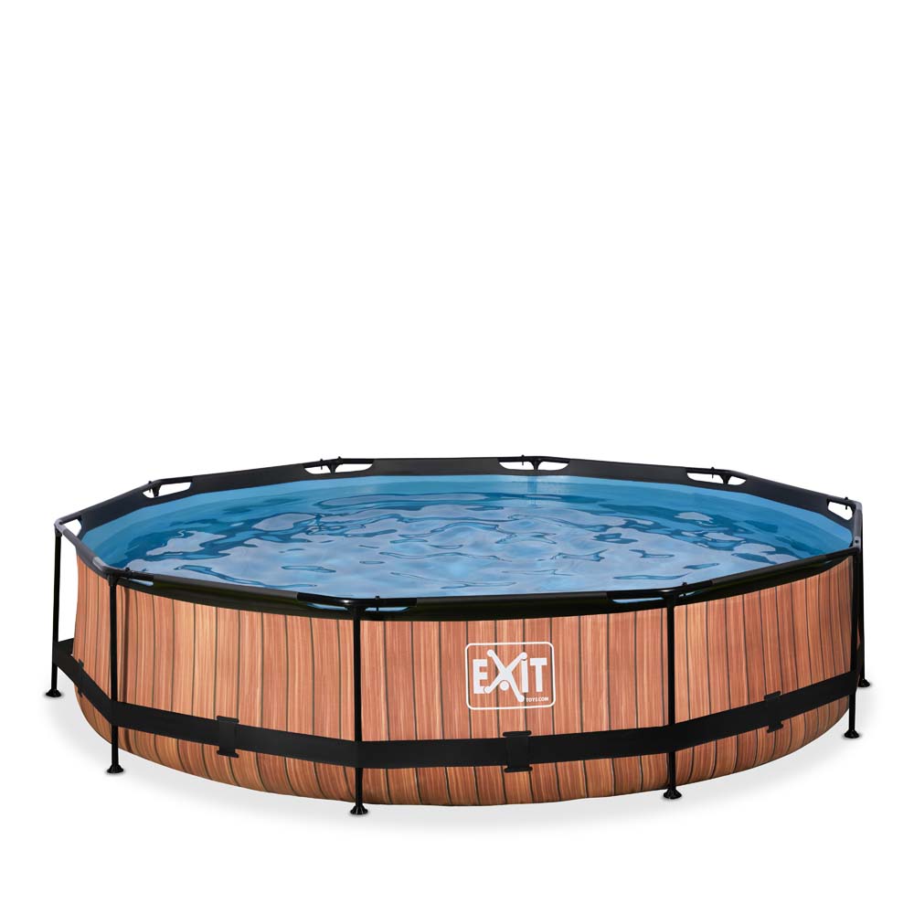 EXIT Wood zwembad ø360x76cm met filterpomp – bruin