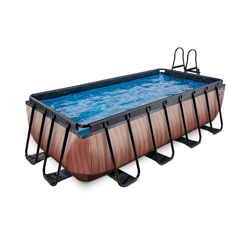 EXIT Wood zwembad 400x200x100cm met zandfilterpomp – bruin