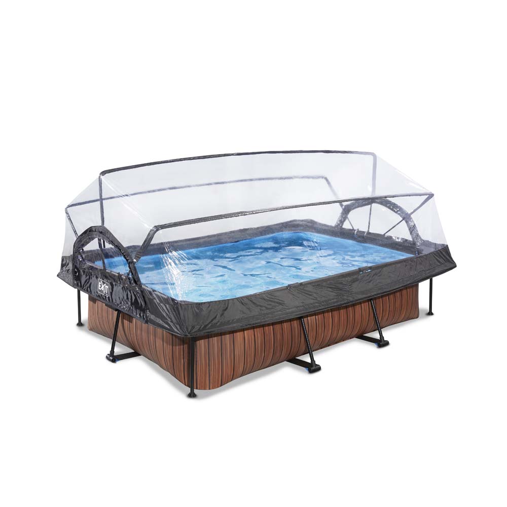 EXIT Wood zwembad 220x150x65cm met filterpomp en overkapping – bruin