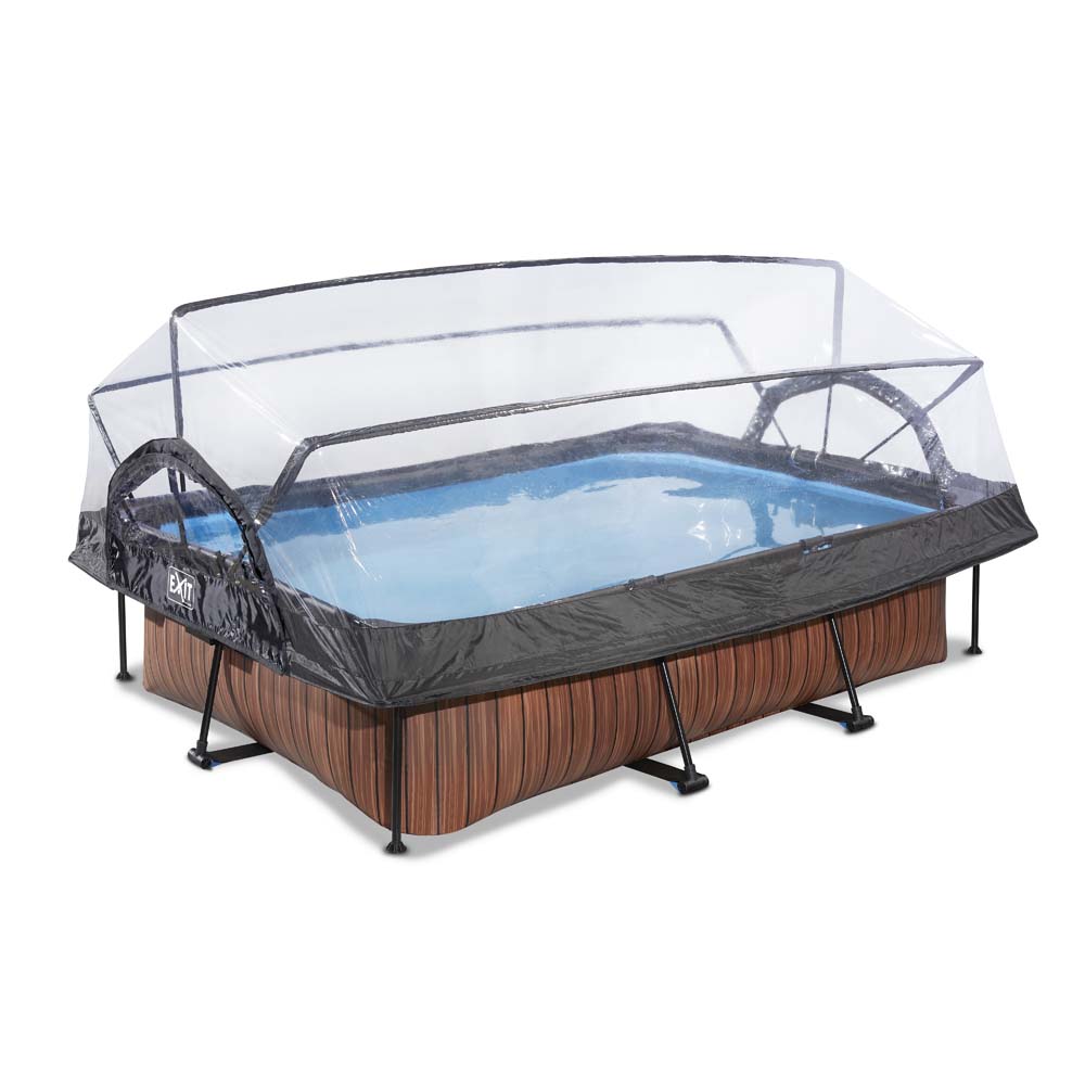 EXIT Wood zwembad 300x200x65cm met filterpomp en overkapping – bruin