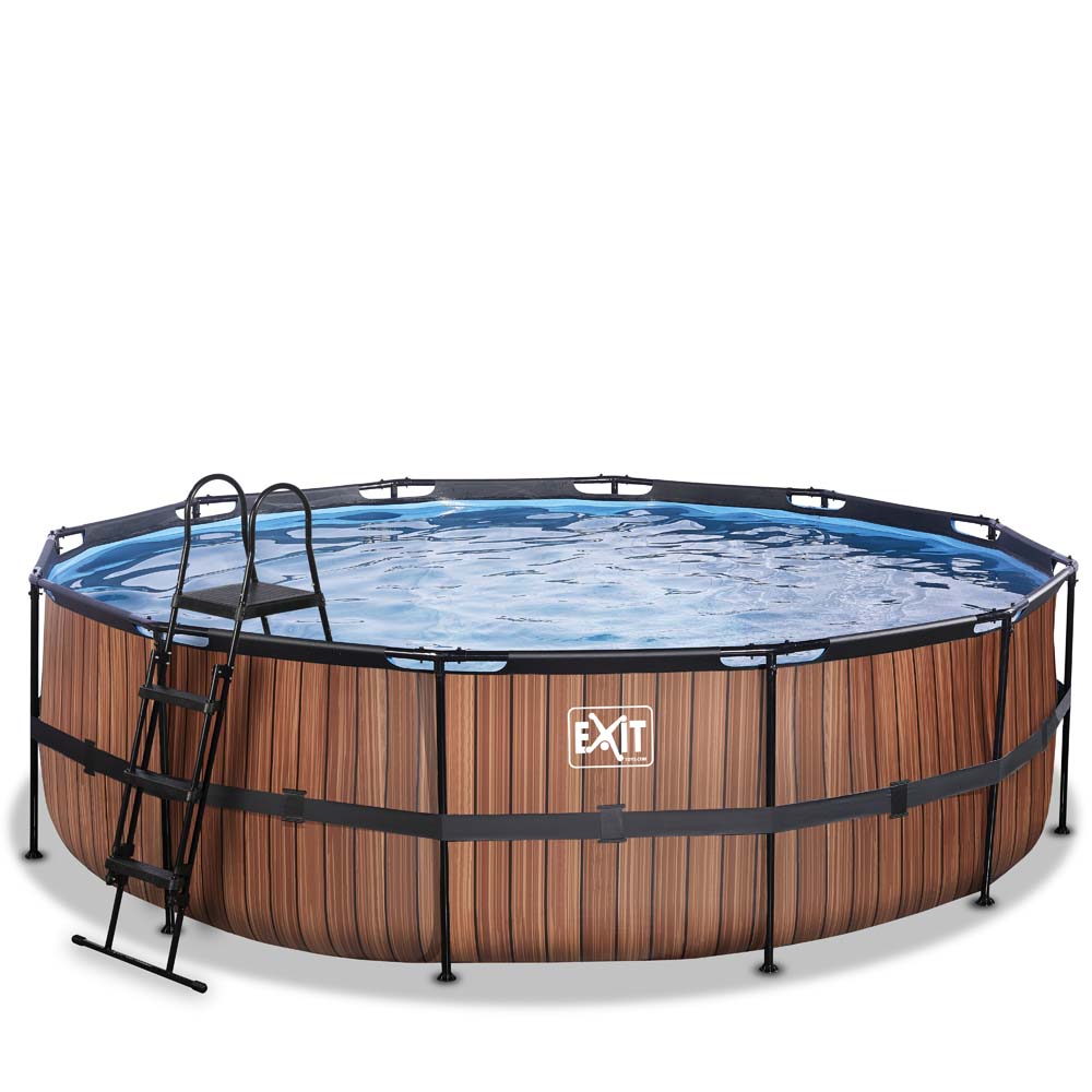 EXIT Wood zwembad ø488x122cm met filterpomp – bruin