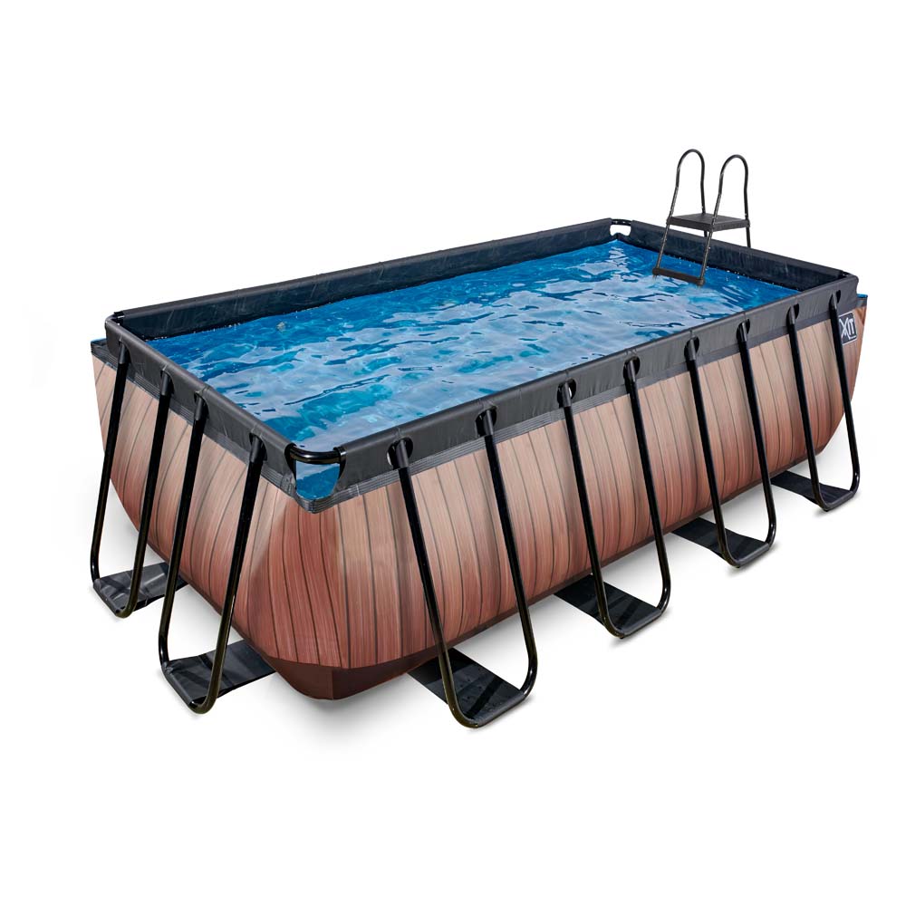 EXIT Wood zwembad 400x200x122cm met filterpomp – bruin