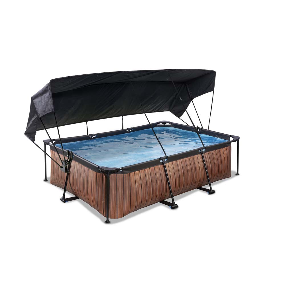 EXIT Wood zwembad 220x150x65cm met filterpomp en schaduwdoek – bruin