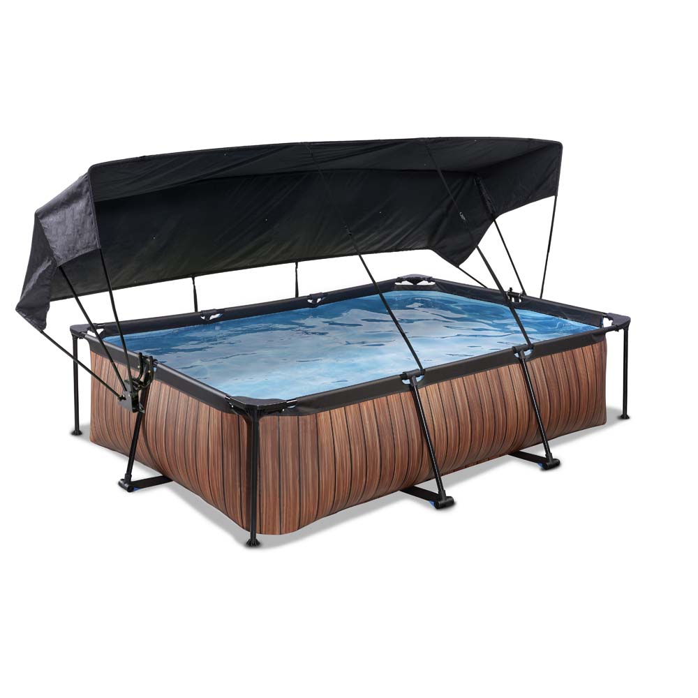 EXIT Wood zwembad 300x200x65cm met filterpomp en schaduwdoek – bruin