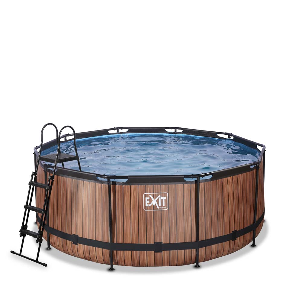 EXIT Wood zwembad ø360x122cm met zandfilterpomp – bruin
