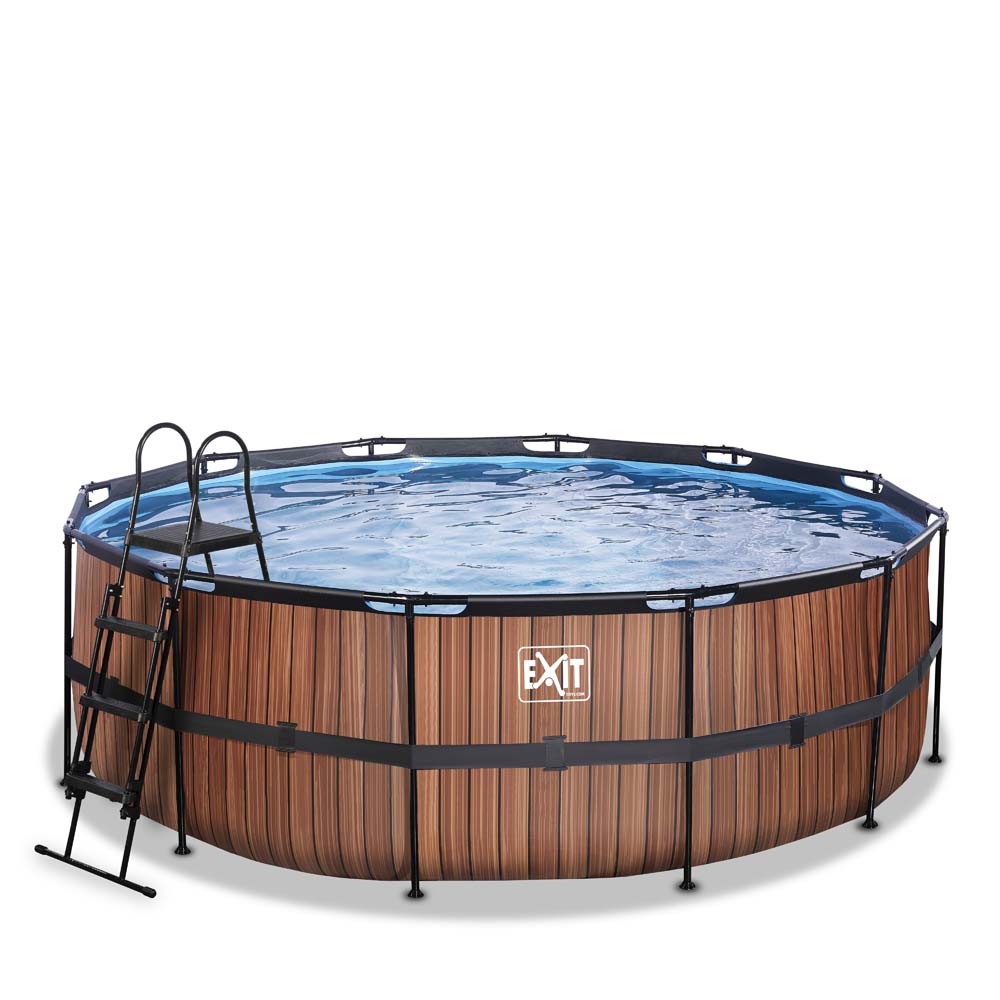 EXIT Wood zwembad ø427x122cm met zandfilterpomp – bruin