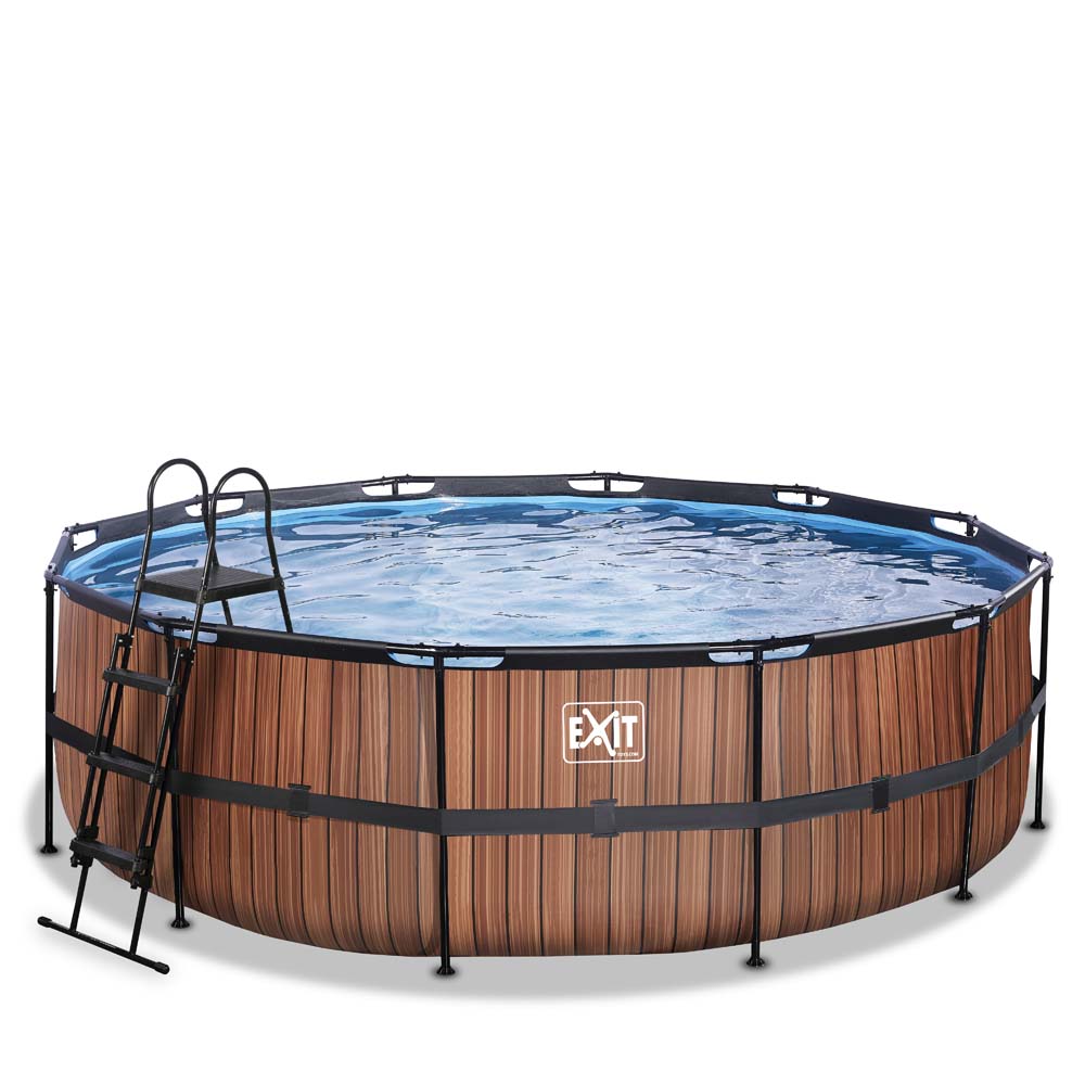 EXIT Wood zwembad ø450x122cm met zandfilterpomp – bruin