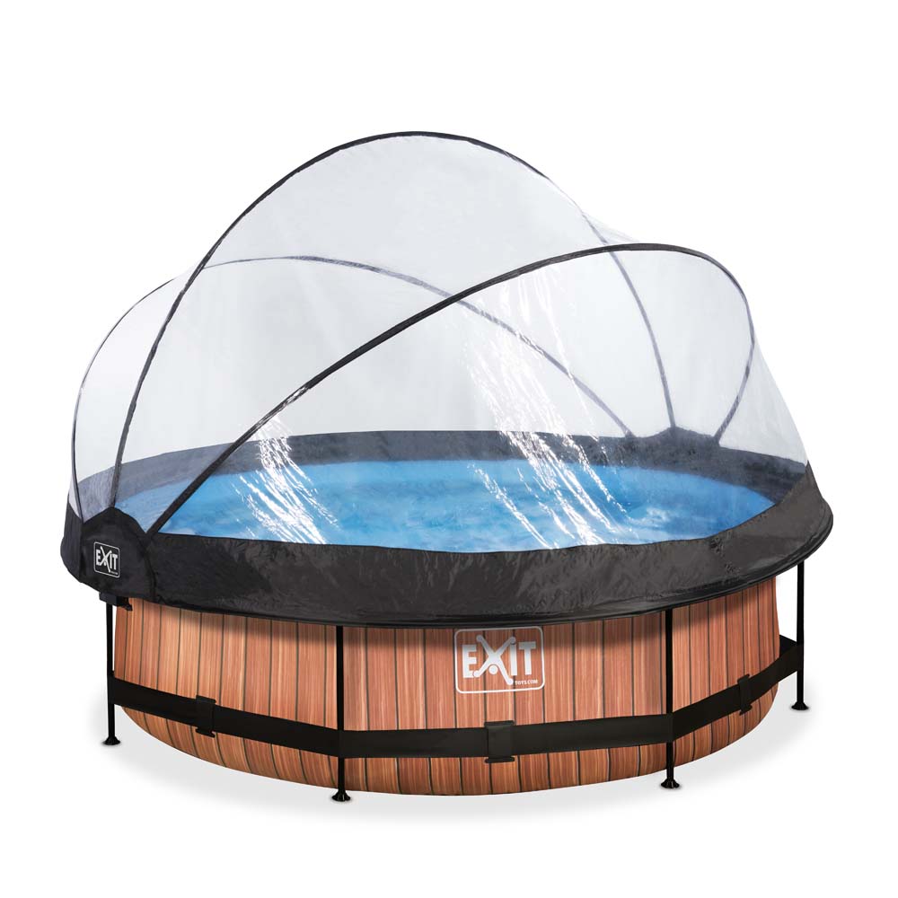 EXIT Wood zwembad ø300x76cm met filterpomp en overkapping – bruin