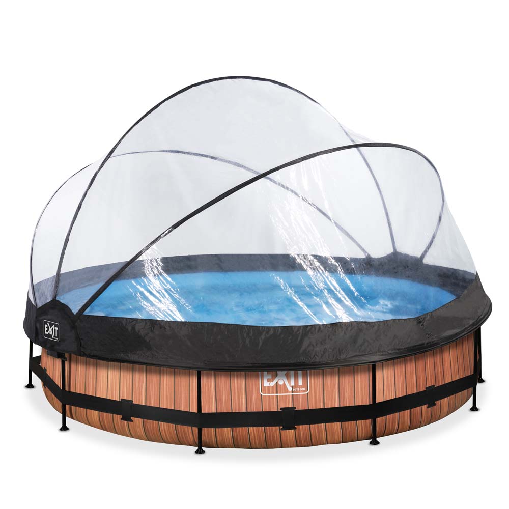 EXIT Wood zwembad ø360x76cm met filterpomp en overkapping – bruin