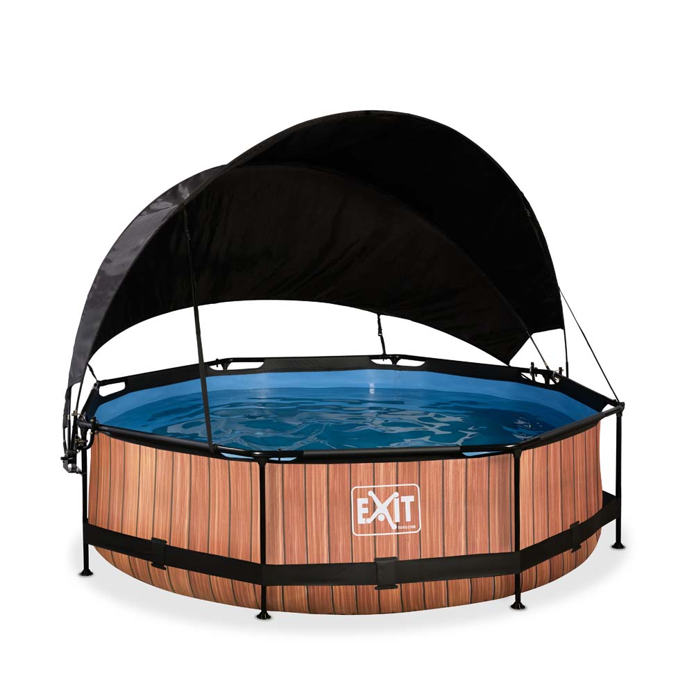 EXIT Wood zwembad ø300x76cm met filterpomp en schaduwdoek – bruin