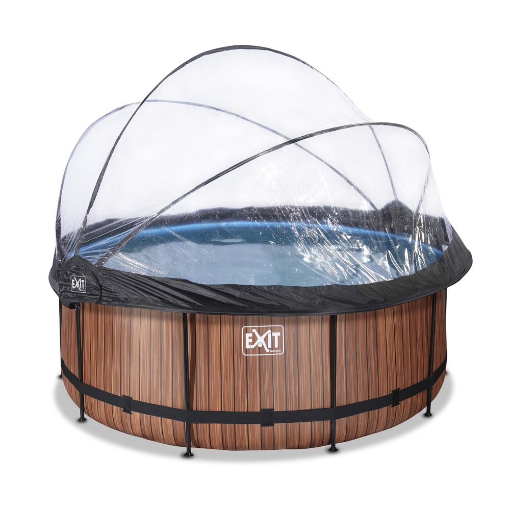 EXIT Wood zwembad ø360x122cm met zandfilterpomp en overkapping – bruin
