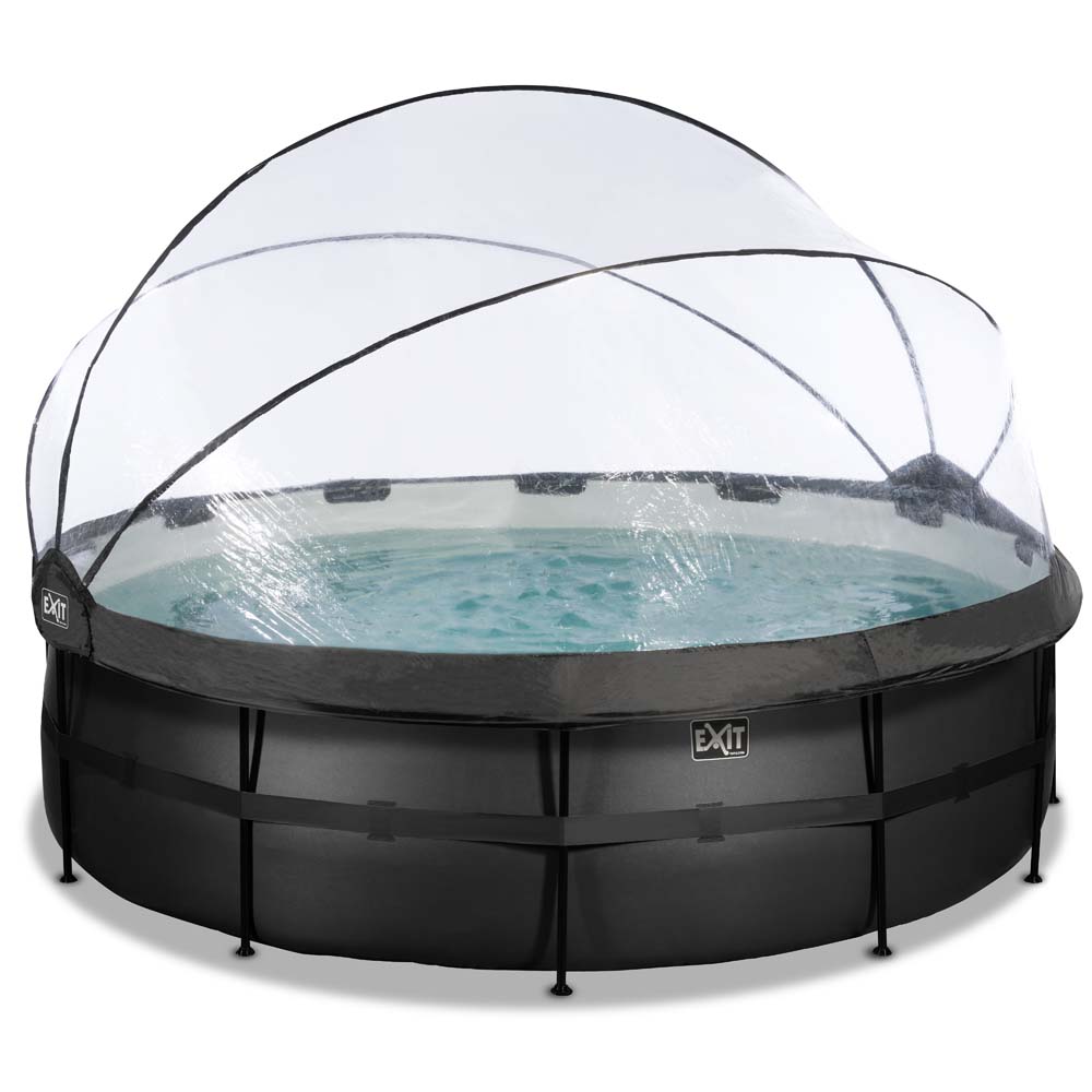 EXIT Black Leather zwembad ø450x122cm met zandfilterpomp en overkapping en warmtepomp – zwart
